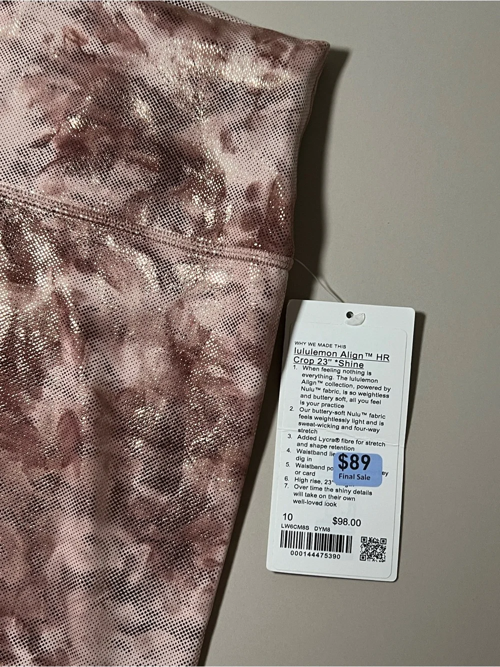 lululemon athletica Align HR Crop 23’ Shine Tie-Dye Capri Leggings - Pink Mauve